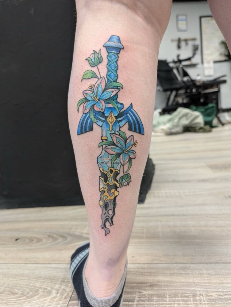 Blue sword with flowers