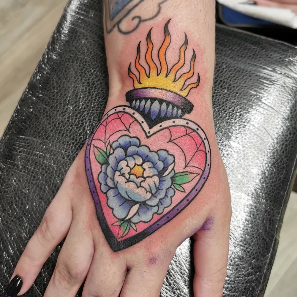 Flaming heart with a peony