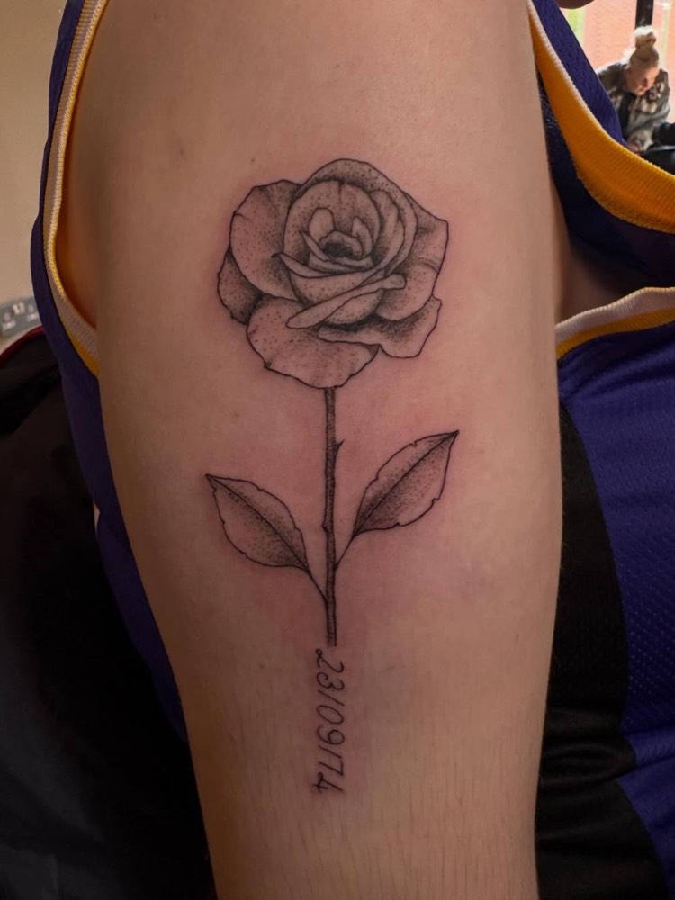 Fine line rose with a date
